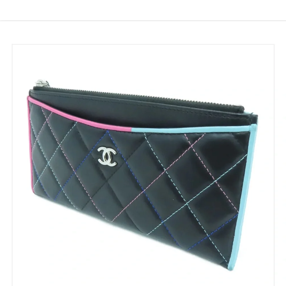 CHANEL Coco Mark Matelassé Lambskin Long Wallet Card Holder
